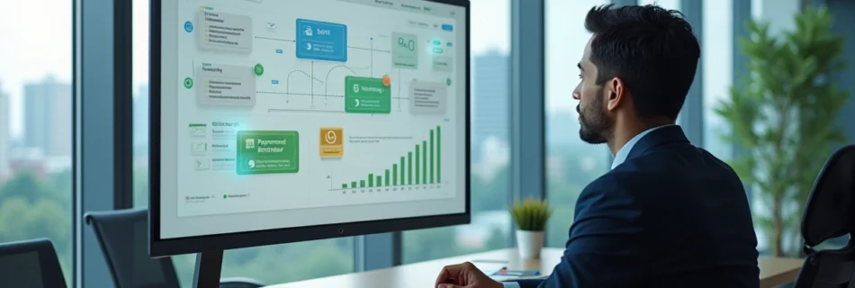 Advogado analisando painel digital com automação de notificações de cobrança