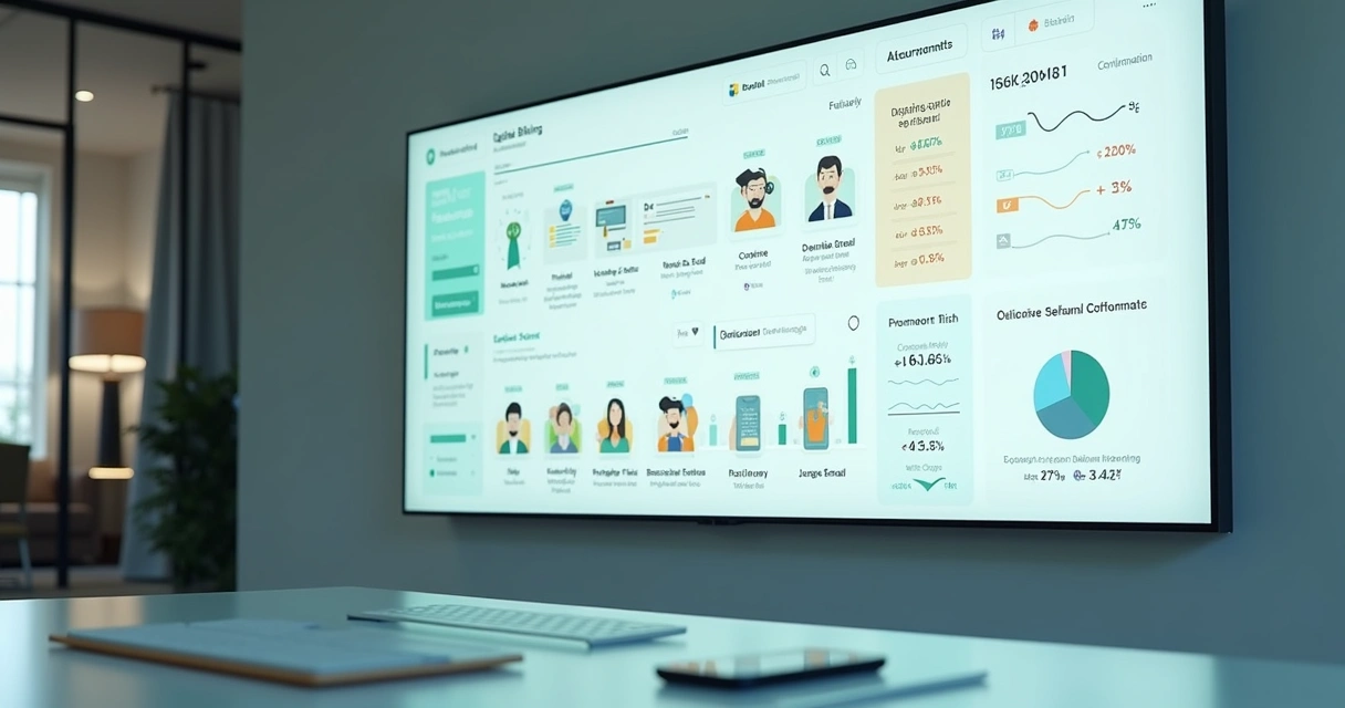 Painel digital com diferentes ícones de canais de cobrança em destaque