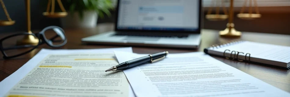 Mesa de advogado com documentos de contranotificação extrajudicial lado a lado