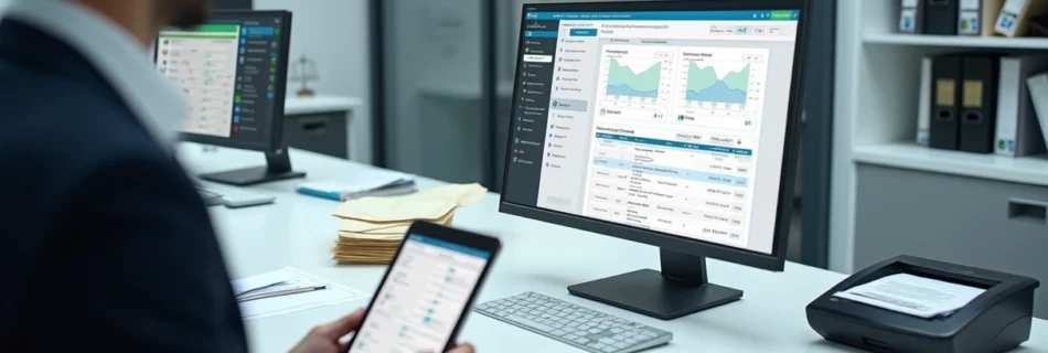 Advogado organizando cartas e e-mails de cobrança em painel digital