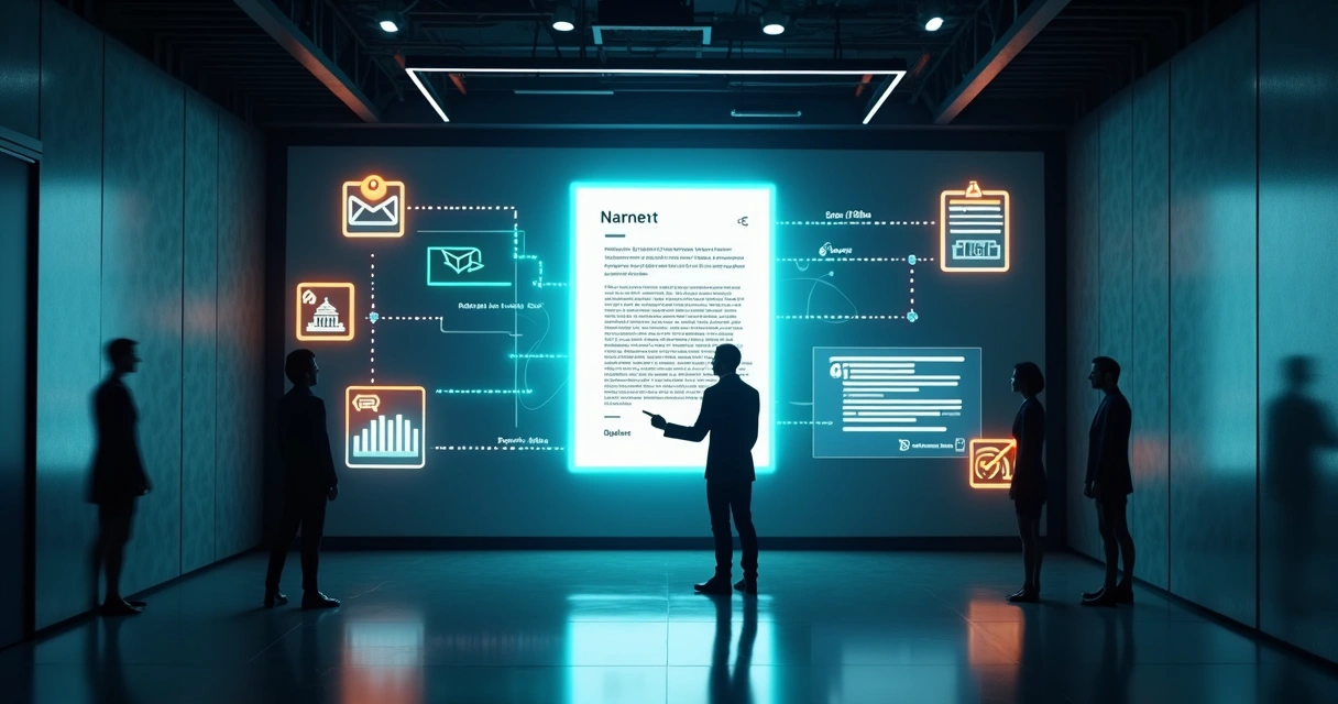 Painel digital mostrando fluxo de envio de notificação extrajudicial online